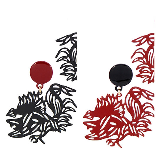 Assorted colored Gamecock Metal Cutout Earrings.