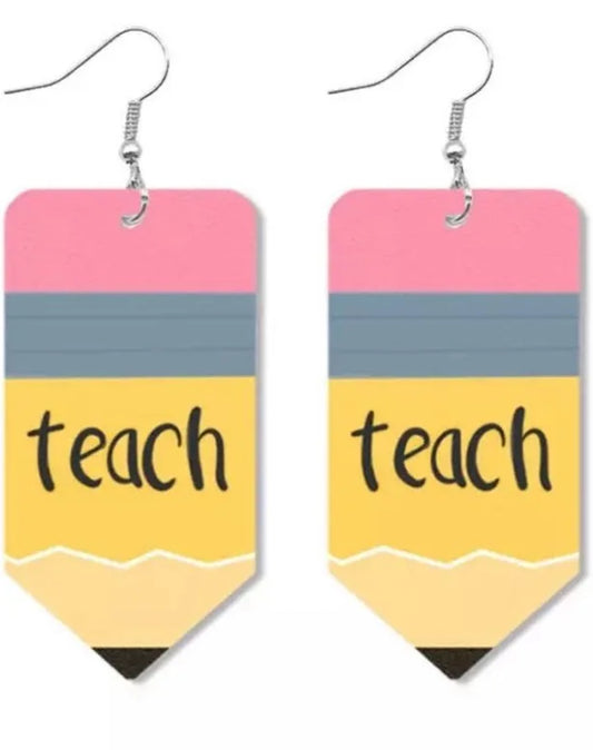 "TEACH" Pencil Earrings