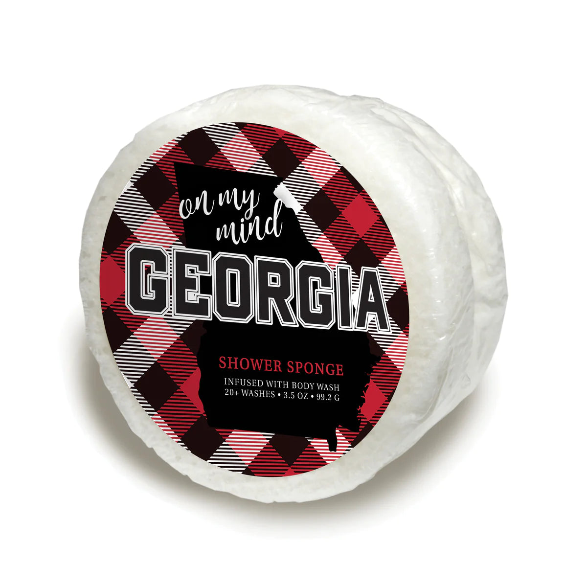 Caren "On My Mind Georgia" Soap sponge. White and round.