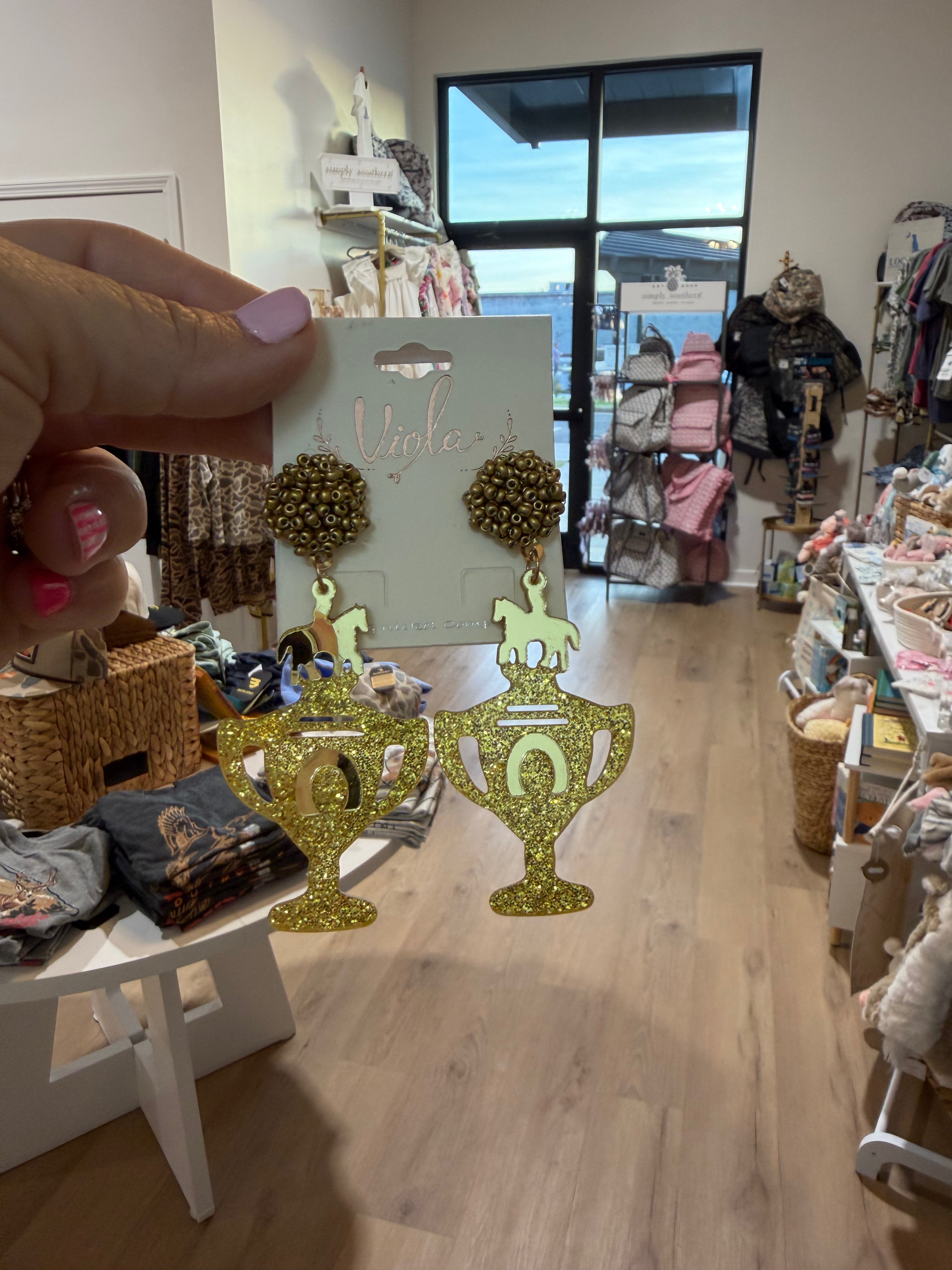Gold Trophy Horse Earrings