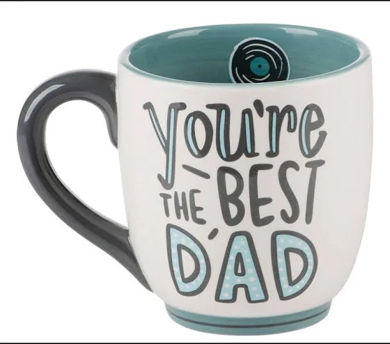 White handmade mug with gray handle featuring "You're the best dad".