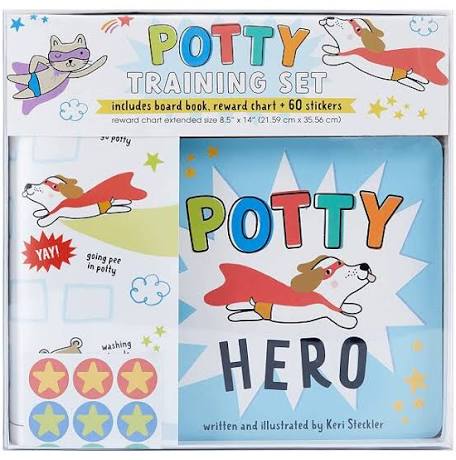 "Potty Hero" potty training sets with board book and stickers.