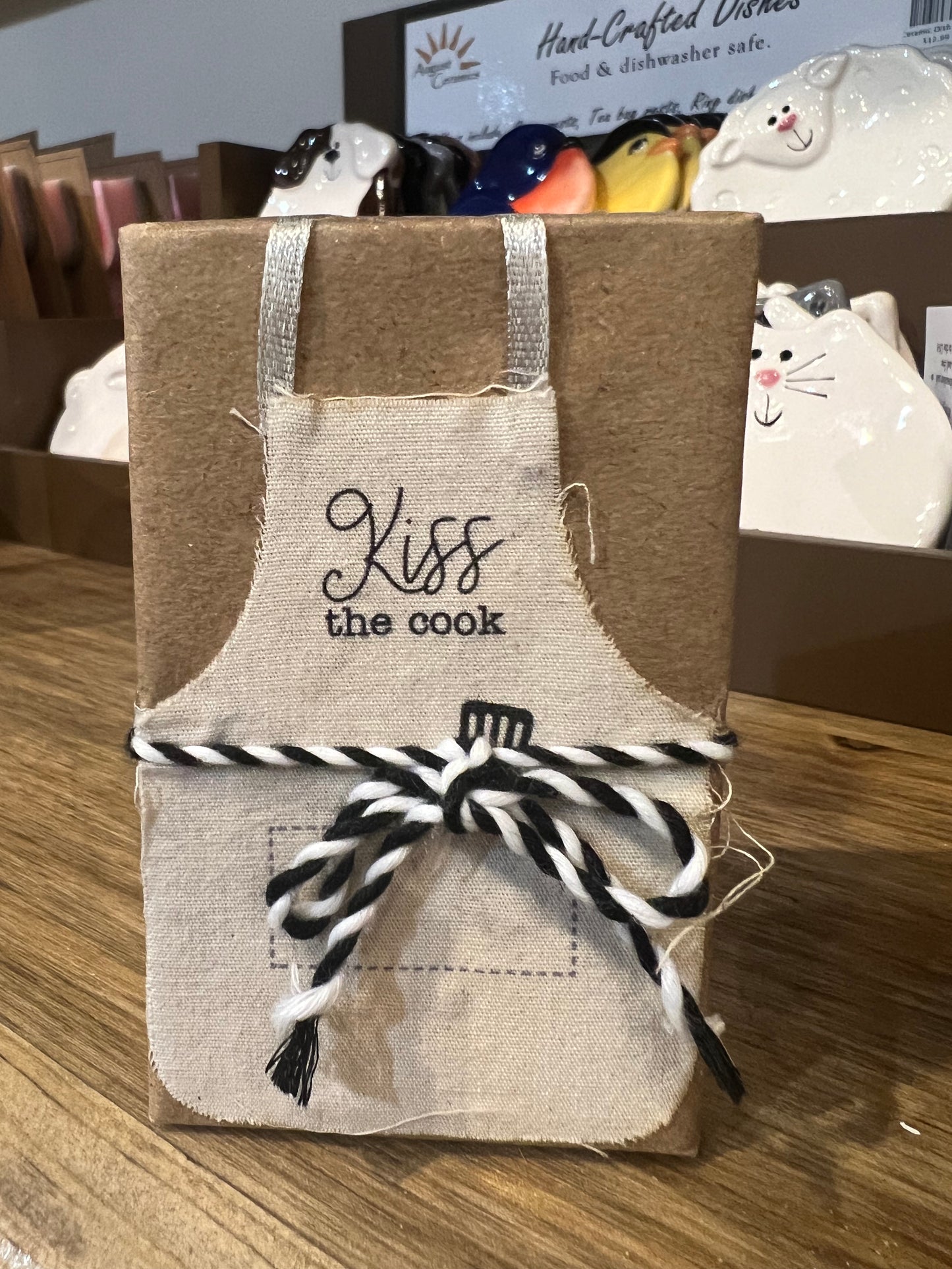 Vanilla Scented Soap Bar with an apron that displays "Kiss the cook".