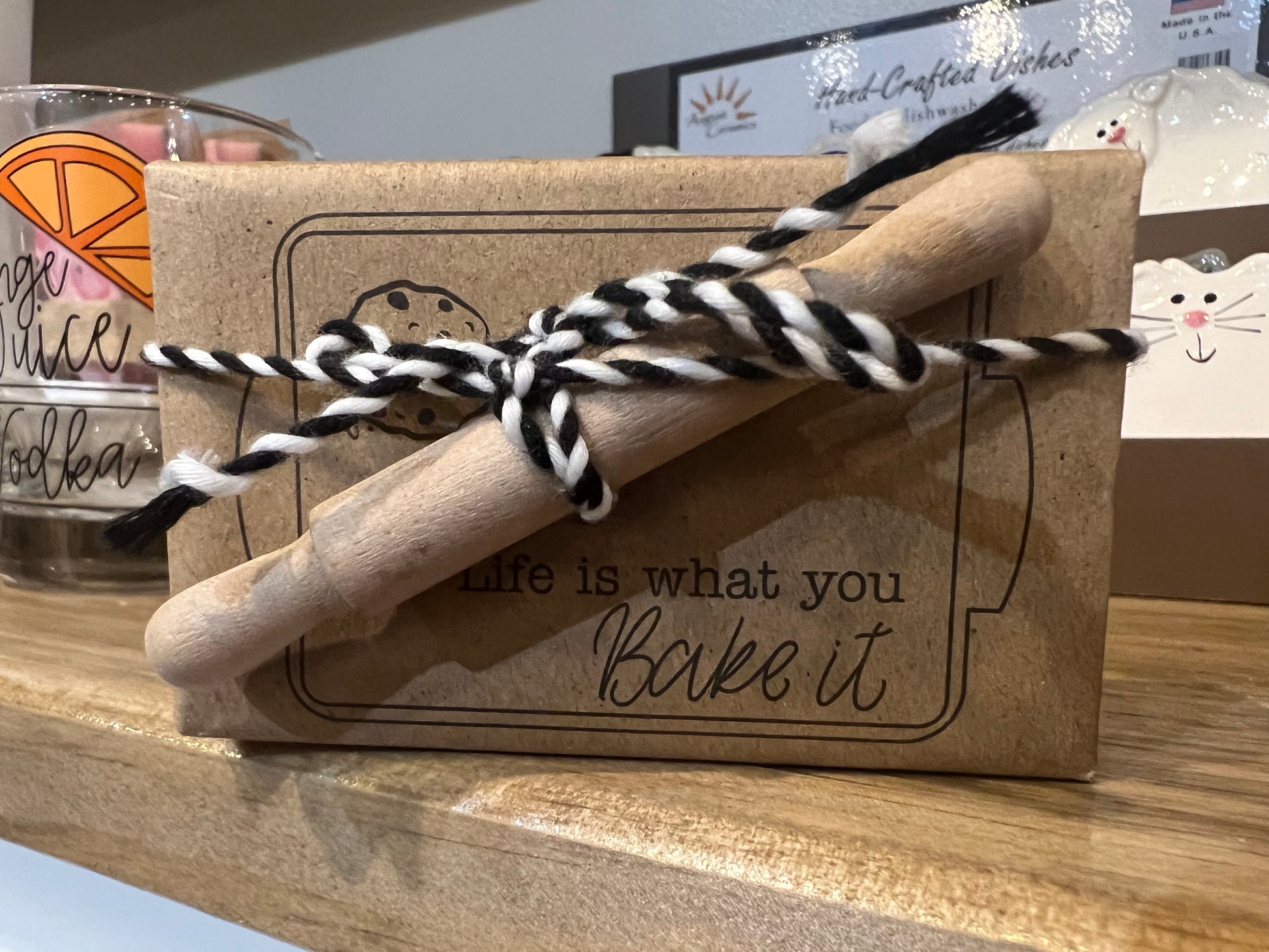 Vanilla Scented Soap Bar with "Life is what you bake it" and a rolling pin.