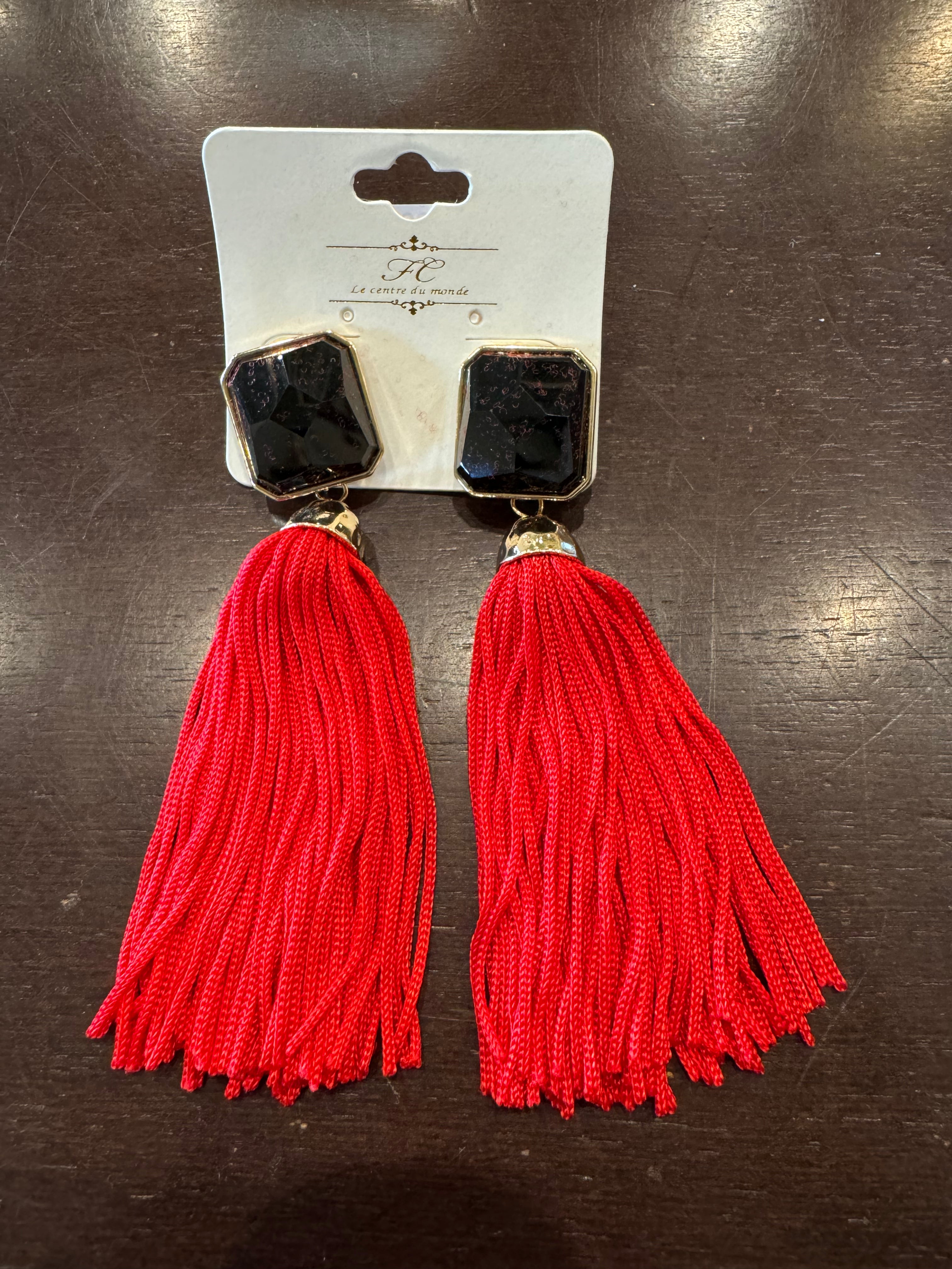 Game Day Resin Square Tassel Earrings
