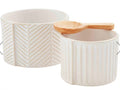 White glazed ceramic stoneware with wooden spoon.