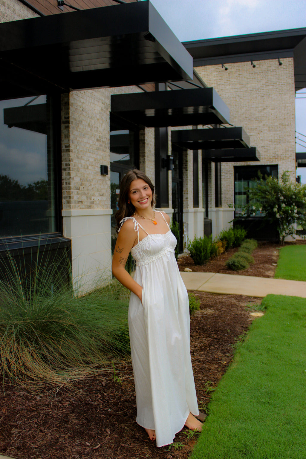 Smocked Bodice Cotton Maxi Dress