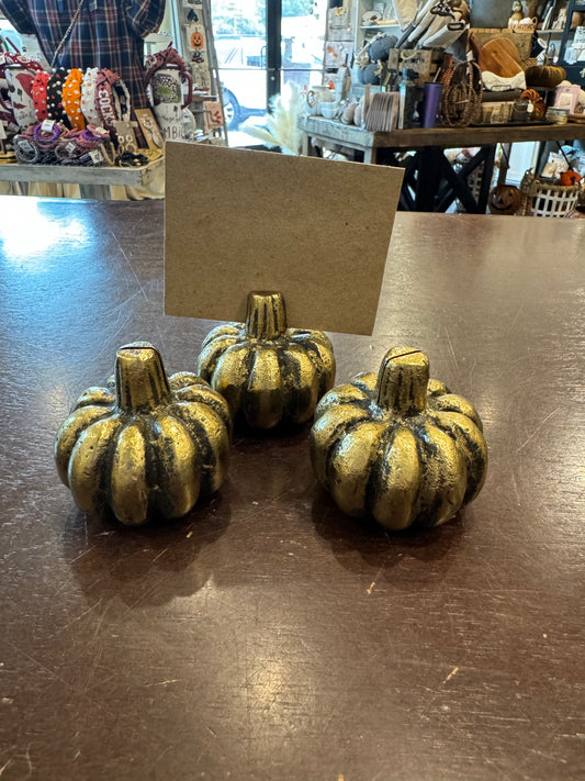 Gold Pumpkin Place Card Holder