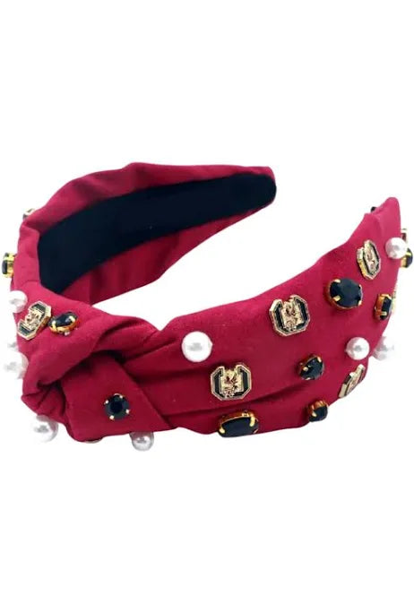 Garnet topknot headband with South Carolina Gamecocks decorative jewels.