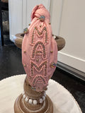 Light pink beaded rhinestone headband featuring "MAMA".