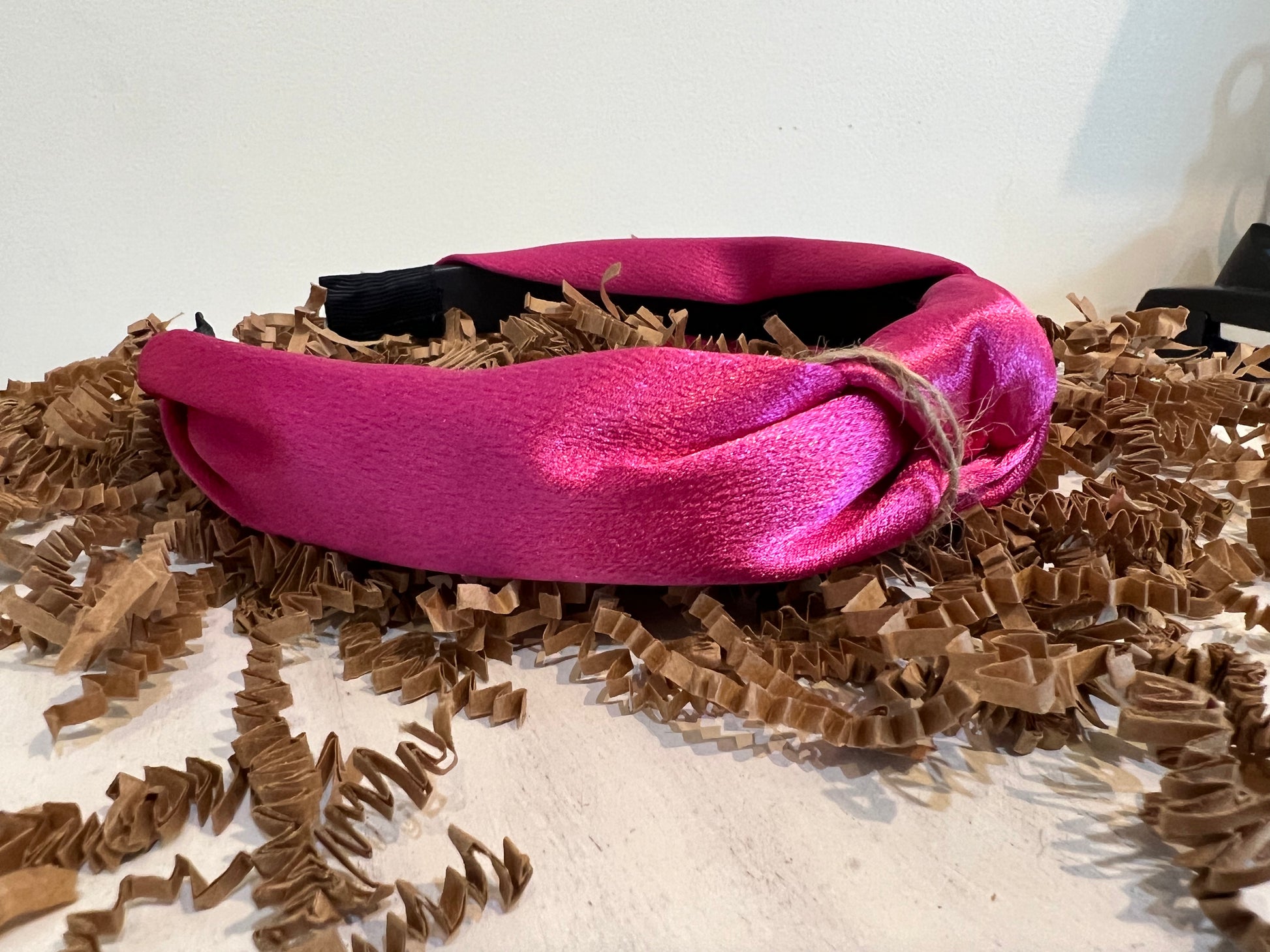 Hot pink satin headband.