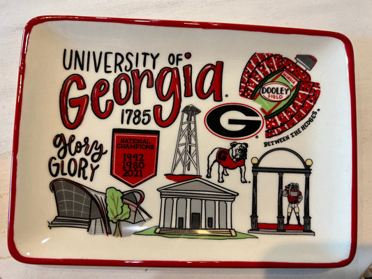 UGA trinket tray with "University of Georgia" along with other iconic symbols.