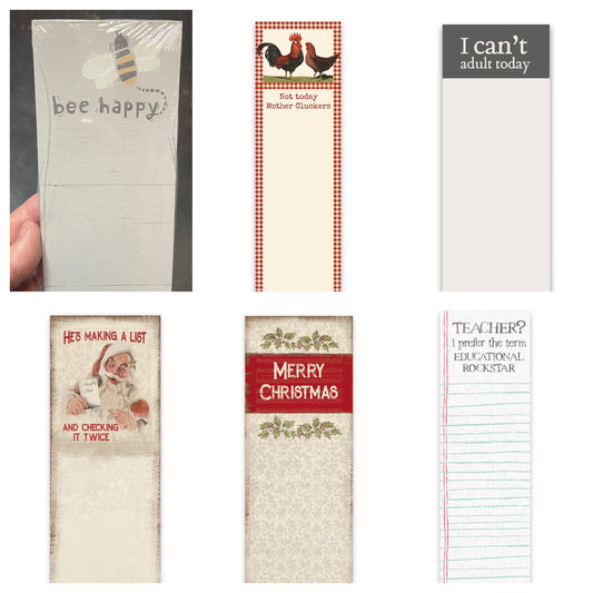 Assorted list style notepads.