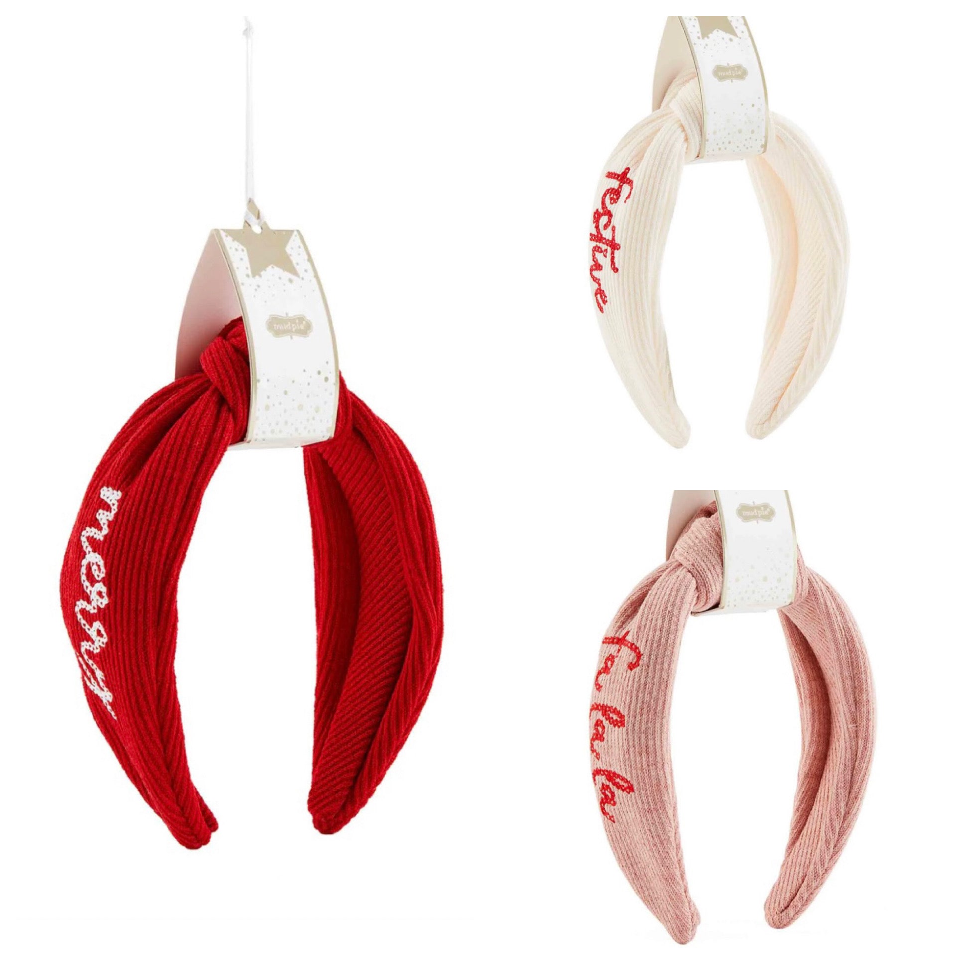 Red, white and pink Christmas Embroidered Topknot Headband.