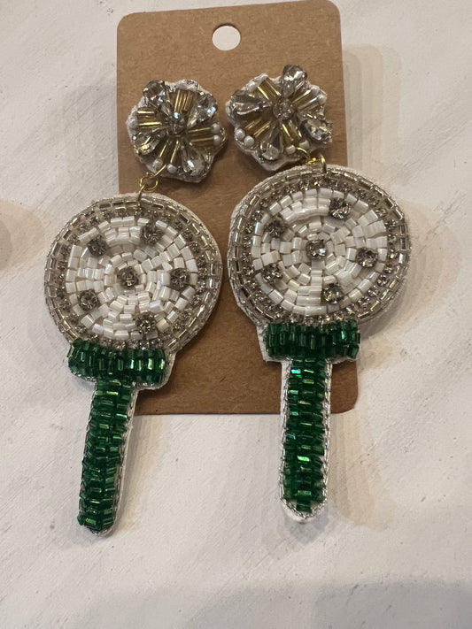 Rhinestone beaded golf tee earrings.