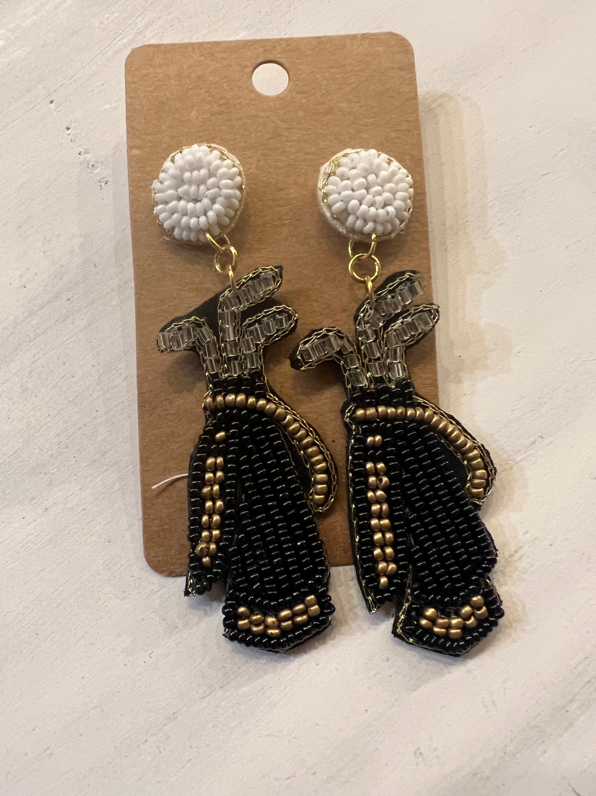 Black slim golf bag beaded earrings.
