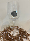 Hand blown drinking glass with custom pewter South Carolina stamp.