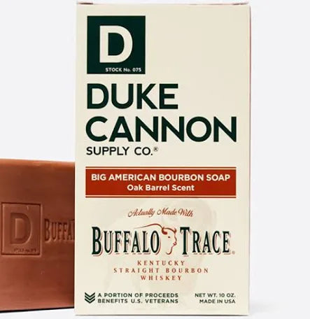 Duke Cannon Supply Co. bar soap. Oak barrel scent made with Buffalo Trace.