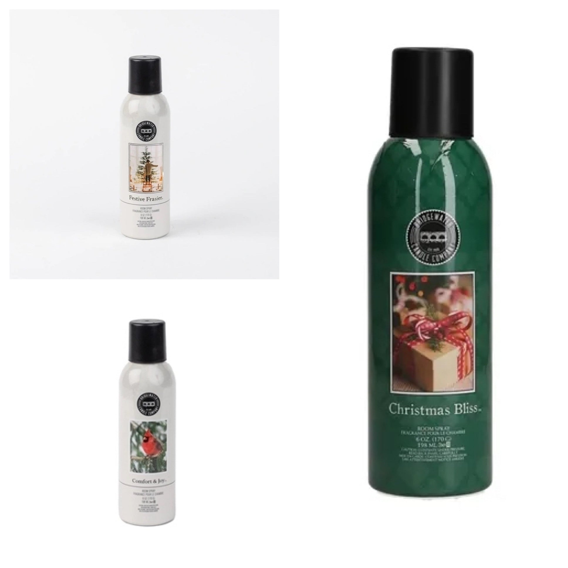 Assorted Holiday room sprays.