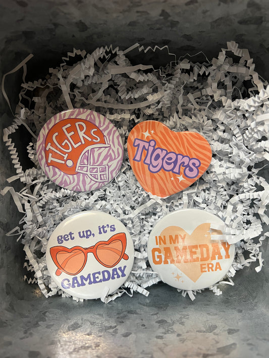 Assorted Clemson Tigers buttons.