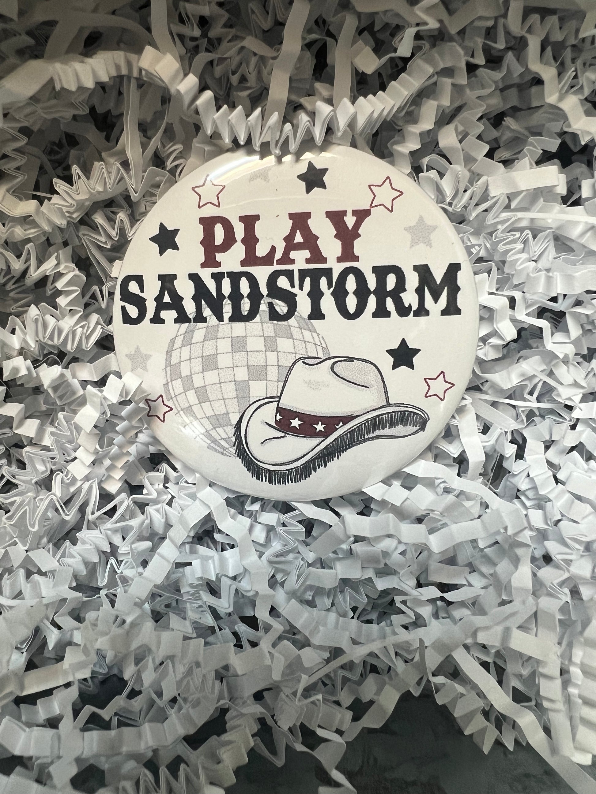 GAMECOCKS Button with a disco ball and a cowboy hat, displaying "Play Sandstorm".