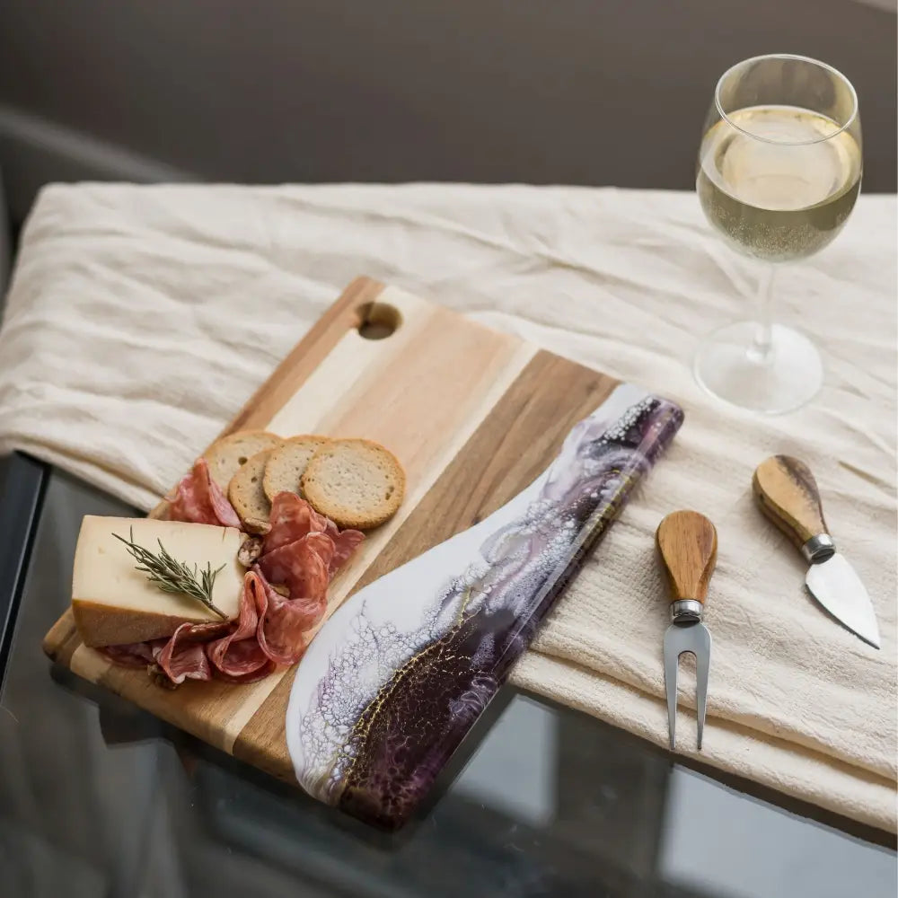 Square violet and gold marble dipped board.