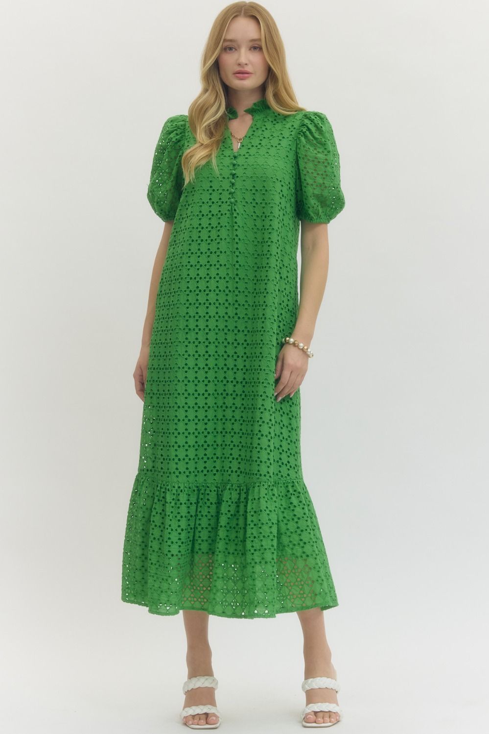 Eyelet Puff Sleeve Maxi