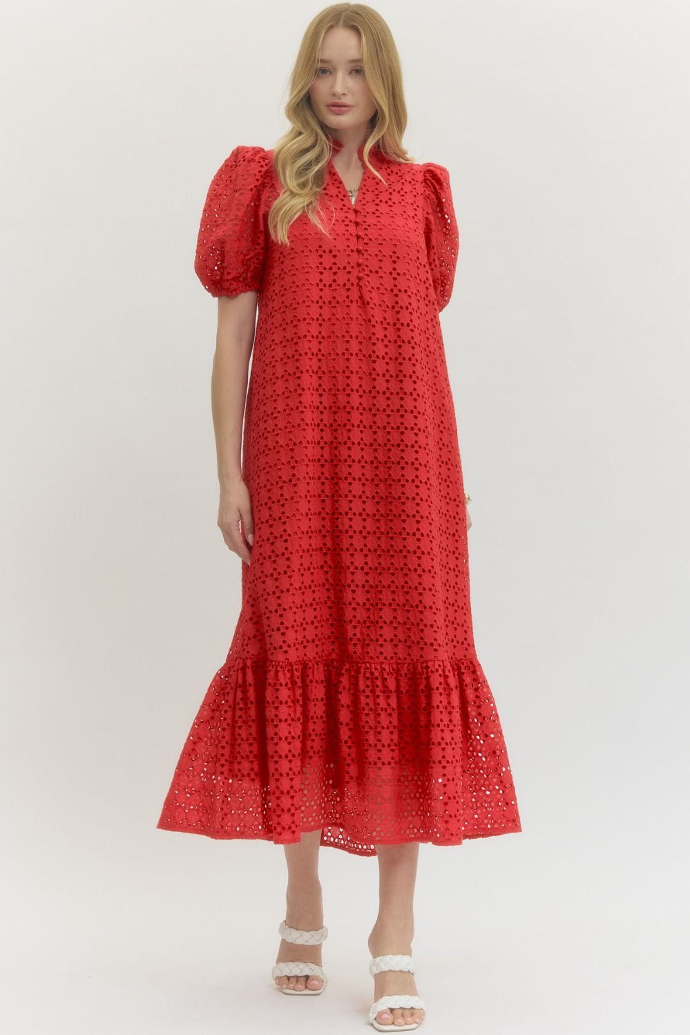 Eyelet Puff Sleeve Maxi