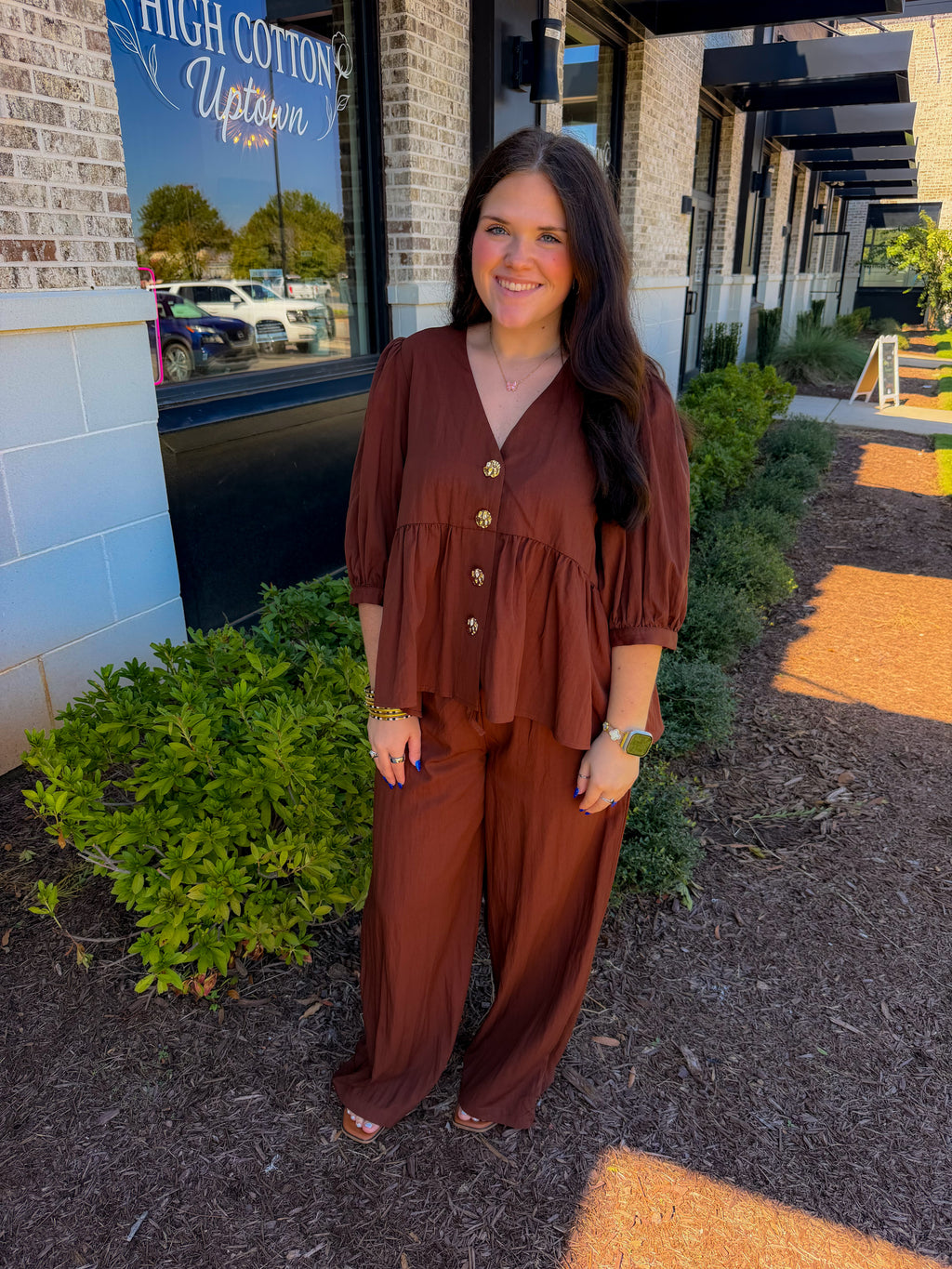 Puff Sleeve Button Pants Set