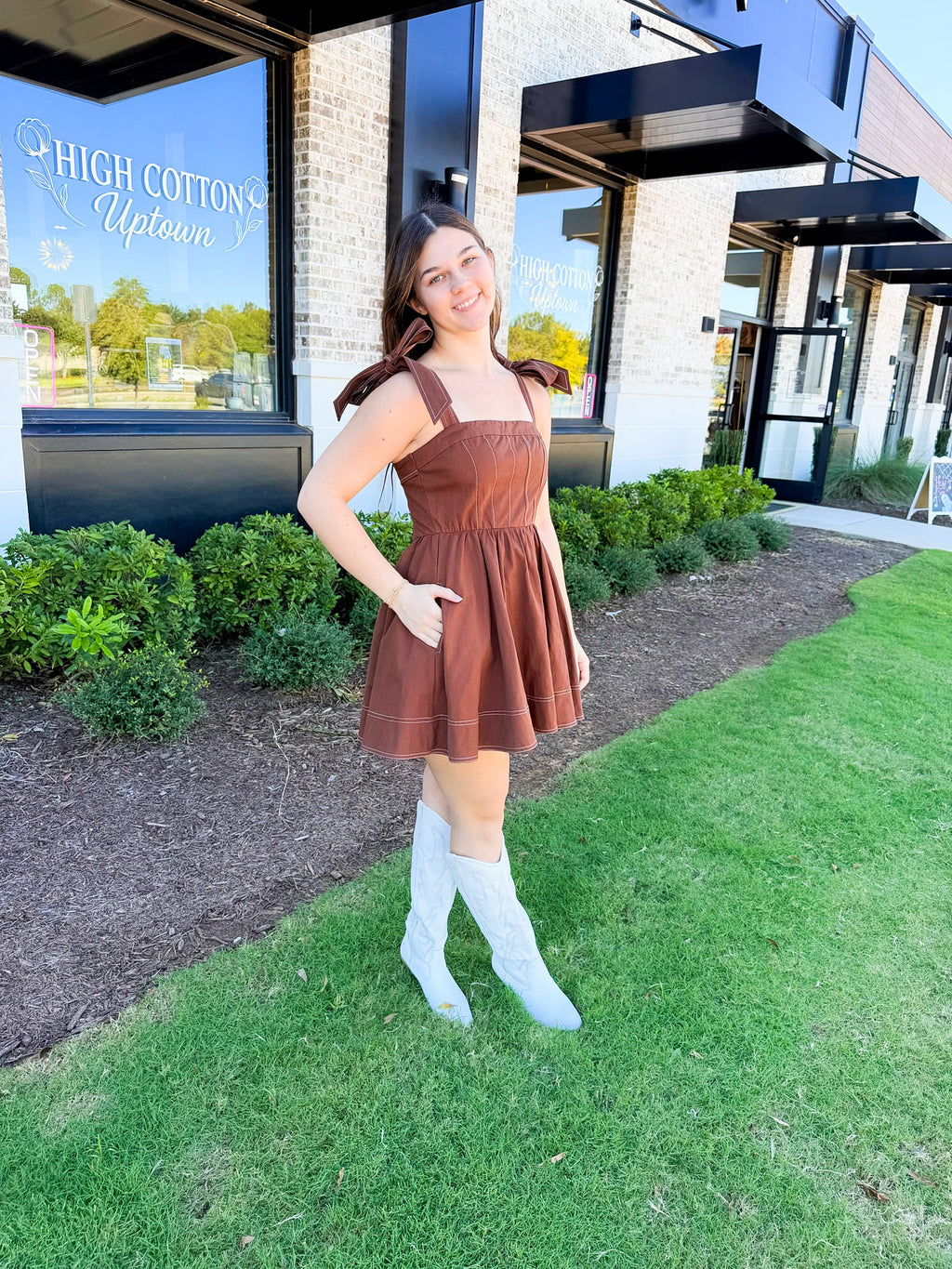 Brown stitched dress