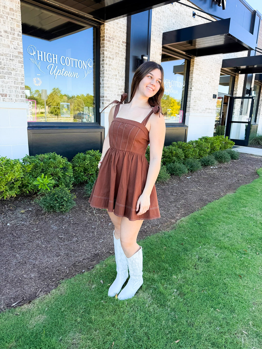 Brown stitched dress