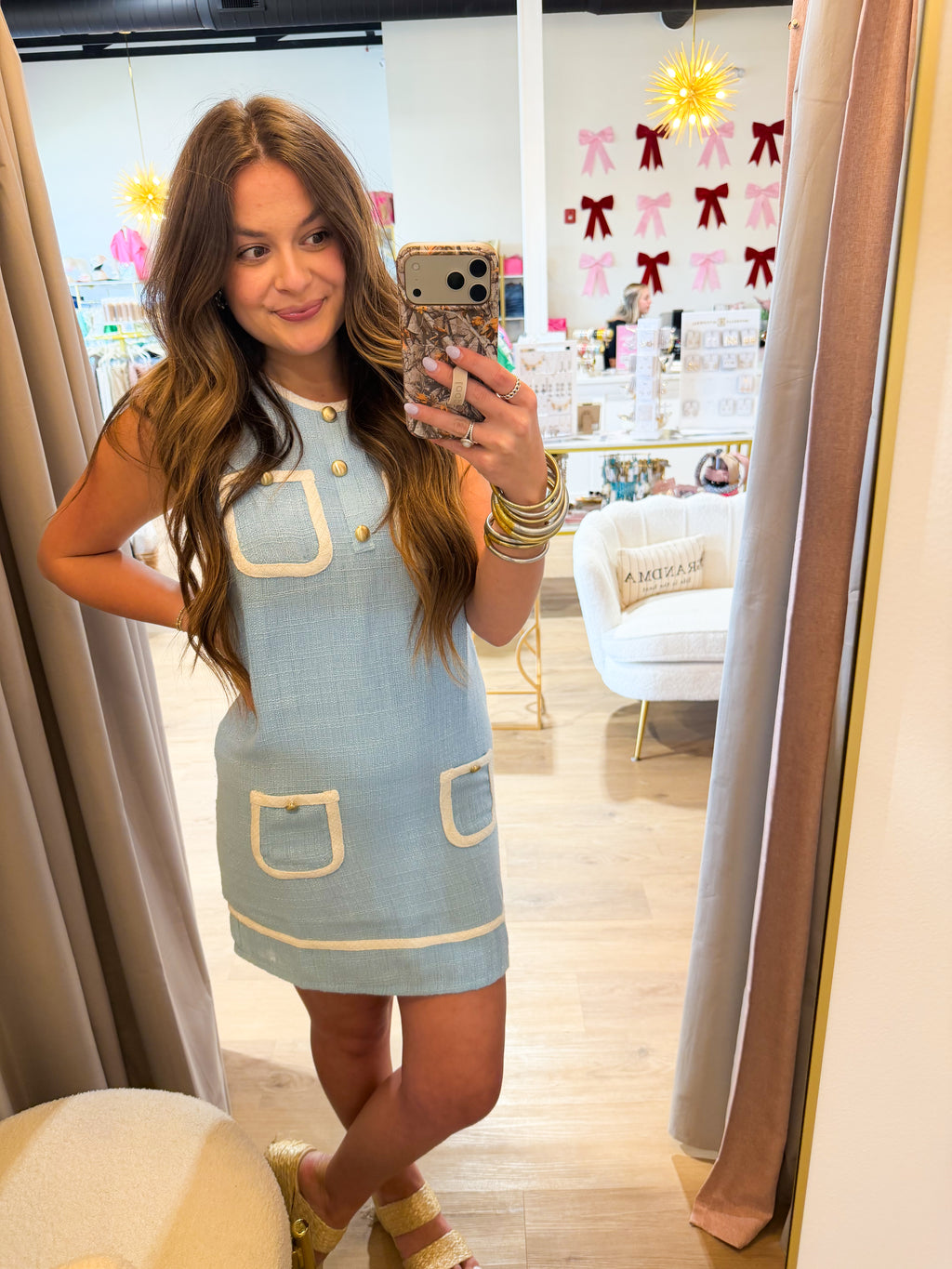 Tweed Contrast Binding Accent Dress