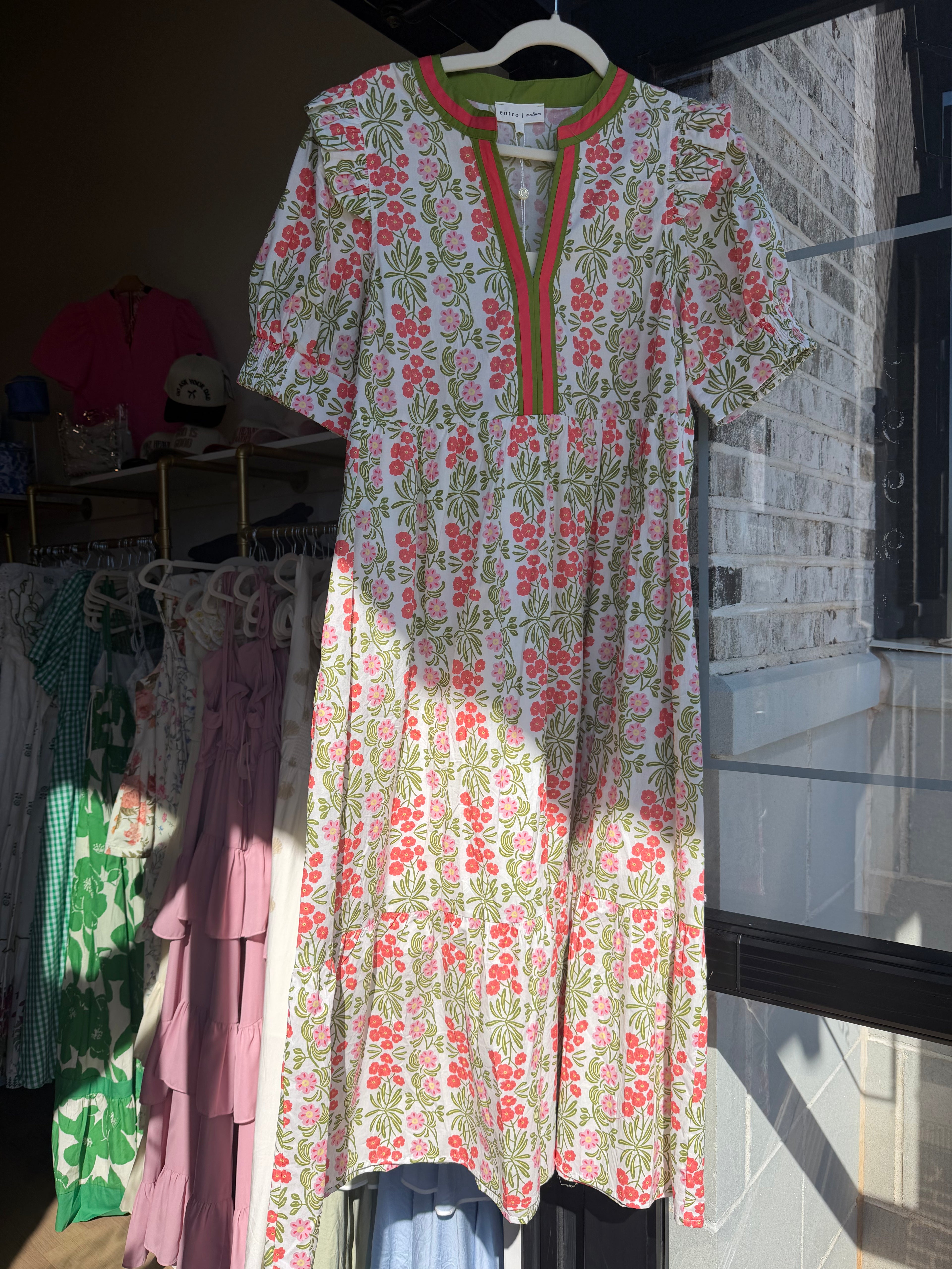 Floral print puff sleeve midi dress
