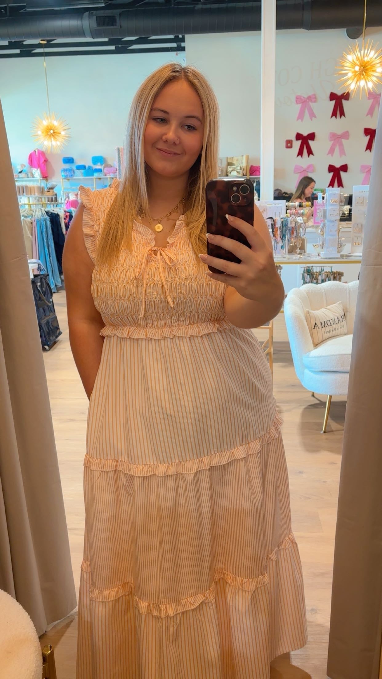Instantly Uplifting Mixed Stripe Smocked
Midi Dress