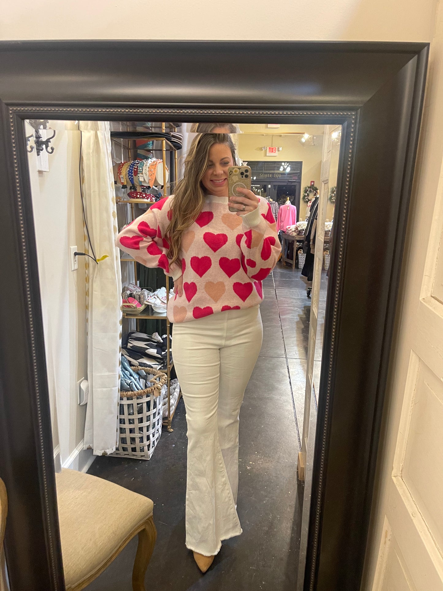 Color Block Heart Loose Fit Oversize Sweater