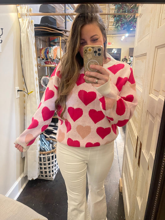Color Block Heart Loose Fit Oversize Sweater