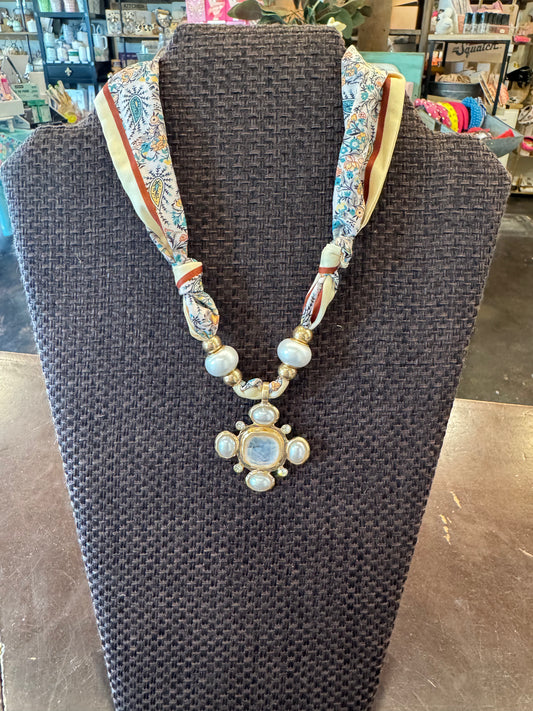 MOP Cross Pendant Scarf Necklace