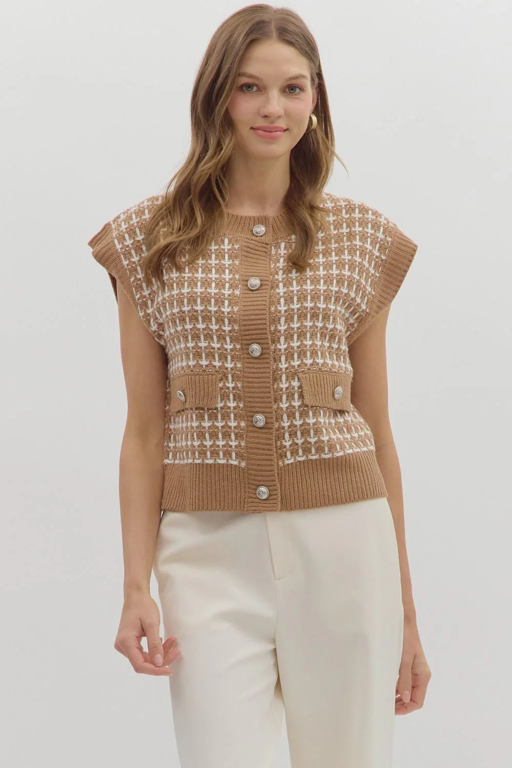 Checkered Sweater Knit Vest Top