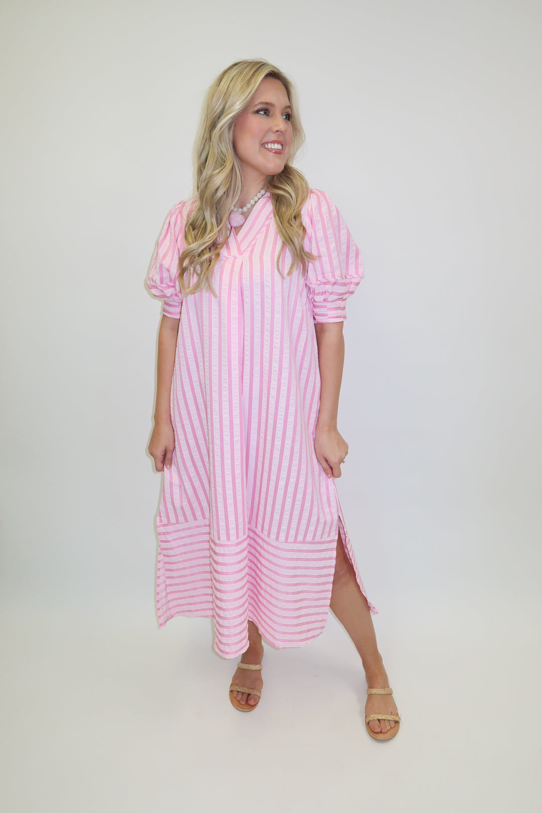 Striped Collared Midi Dress
