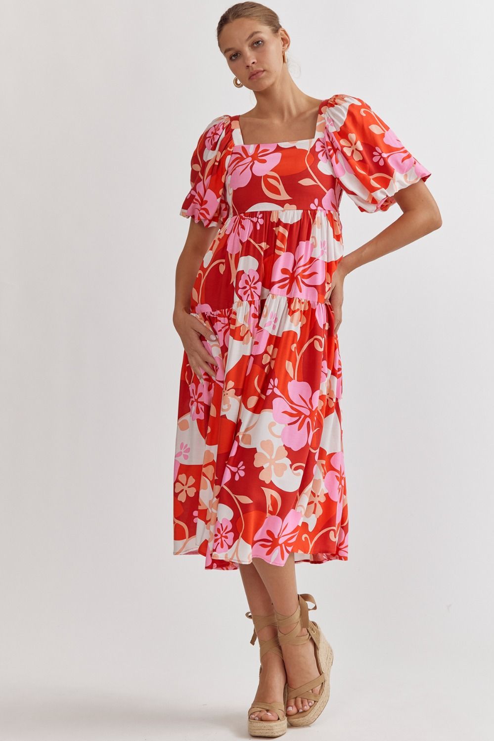 Floral Pattern Puff Sleeve Dress
