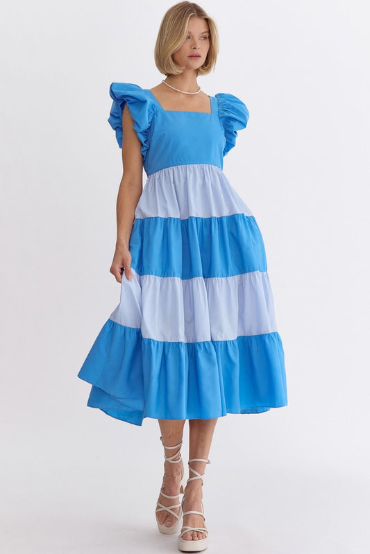 Blue Color Block Dress