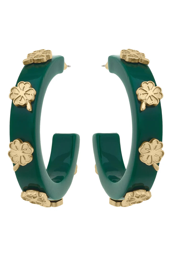 Resin Shamrock Hoop Earrings