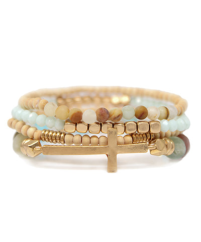 Set Of 4 Beaded Cross Bracelets
