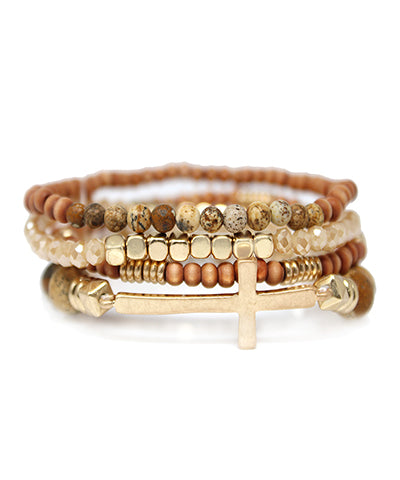 Set Of 4 Beaded Cross Bracelets