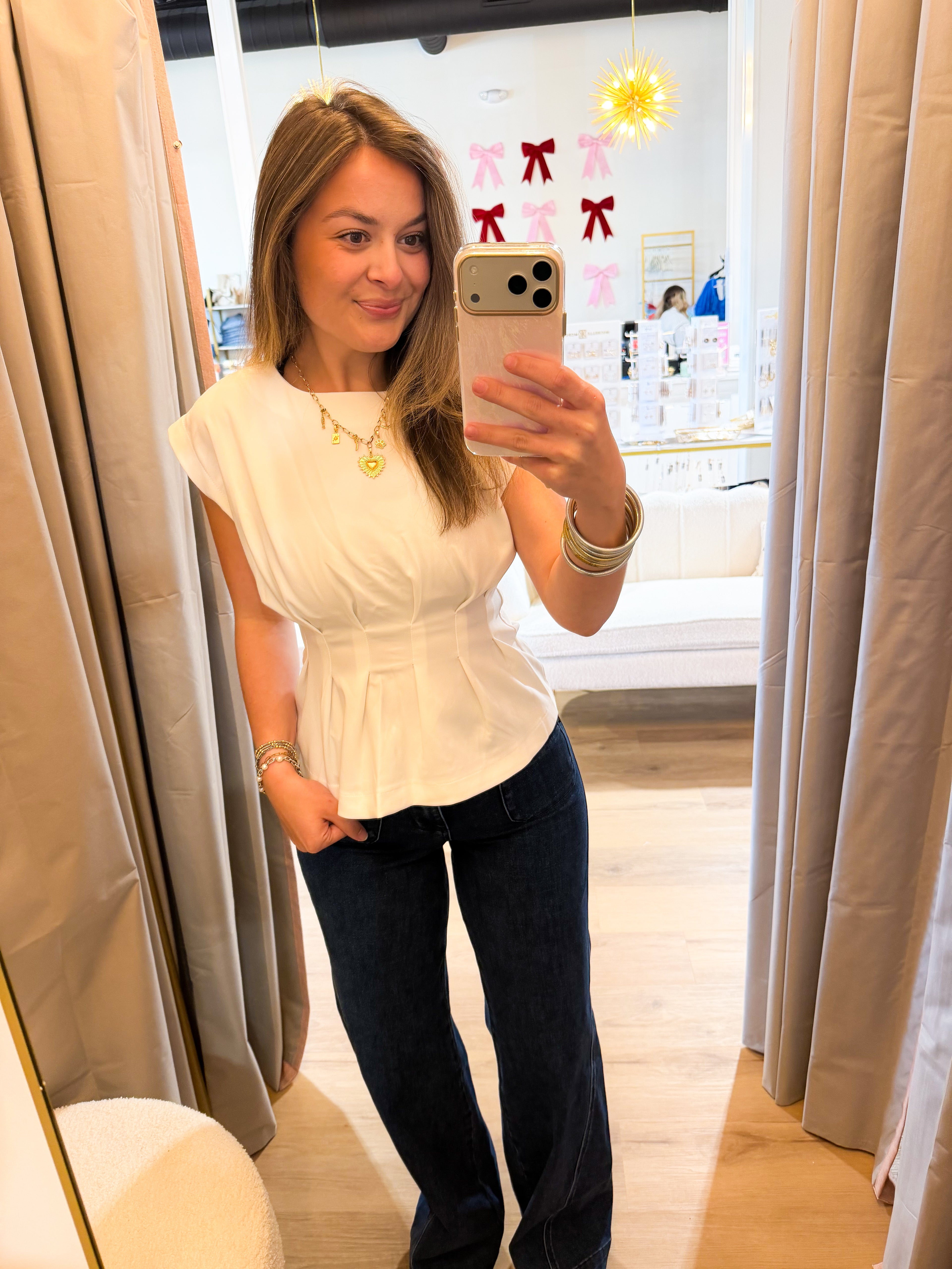 Round Neck Waist Pleated Top