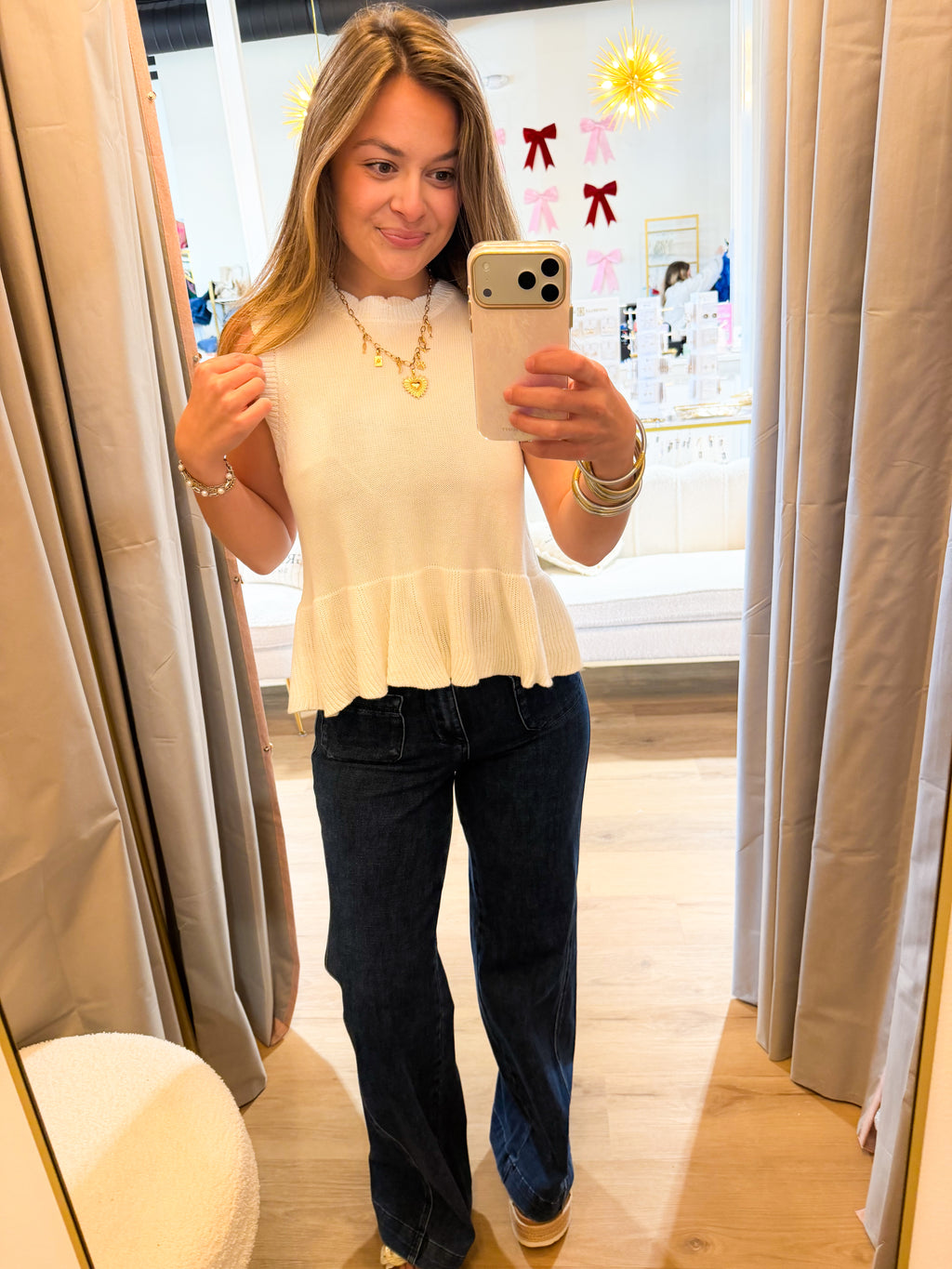 Peplum Knit Button Back Top