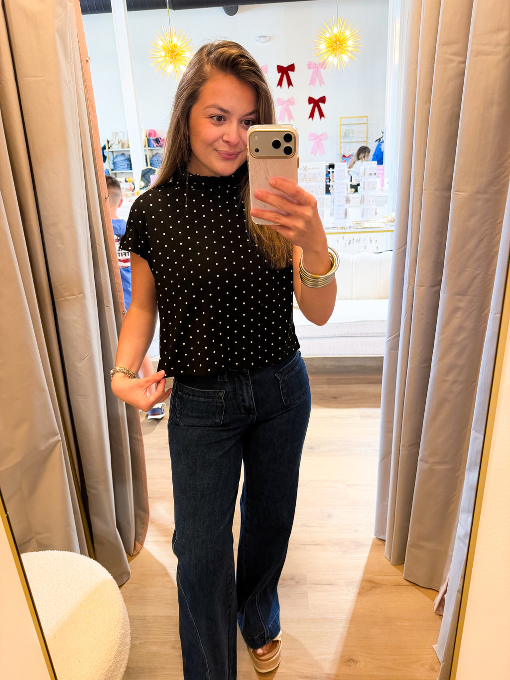 Polka dot Mock Neck Top