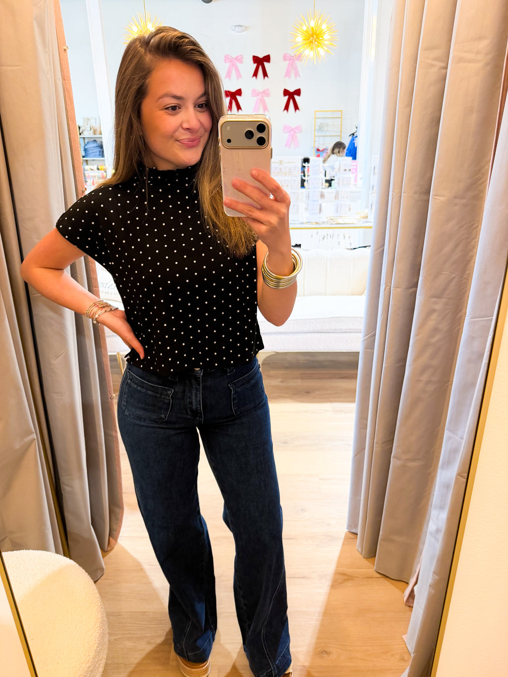 Polka dot Mock Neck Top