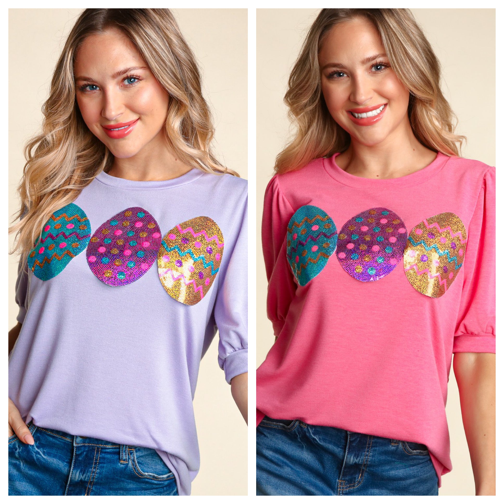 Sequin Easter Egg Patch Knit Top