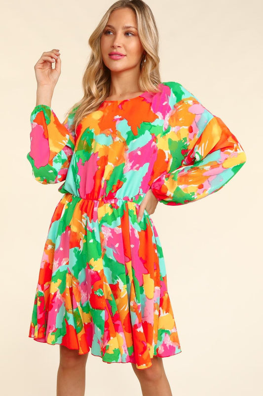 Multi Color Abstract Long Sleeve Dress